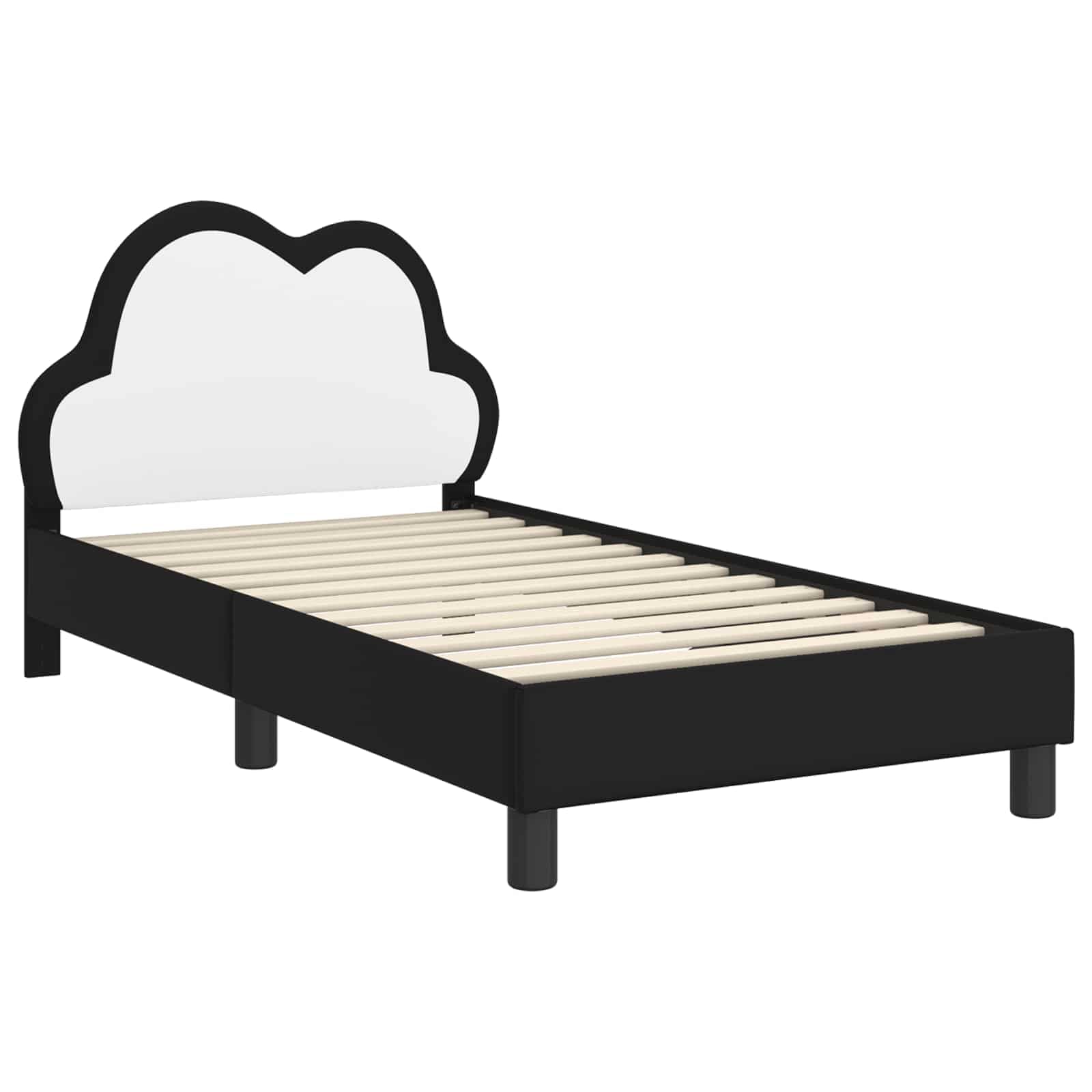 Marco de cama juvenil negro 80 x 160 cm con somier y bolsillos de almacenamiento, moderna cama individual para habitación de niños, habitación juvenil y espacios pequeños