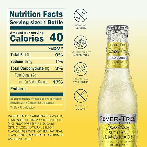Image of Fever-Tree Sparkling Sicilian Lemonade - Premium Soda Mixer for Cocktails and Mocktails, 6.8 fl oz Bottles, Pack of 4 - Naturally Sourced, Non-GMO