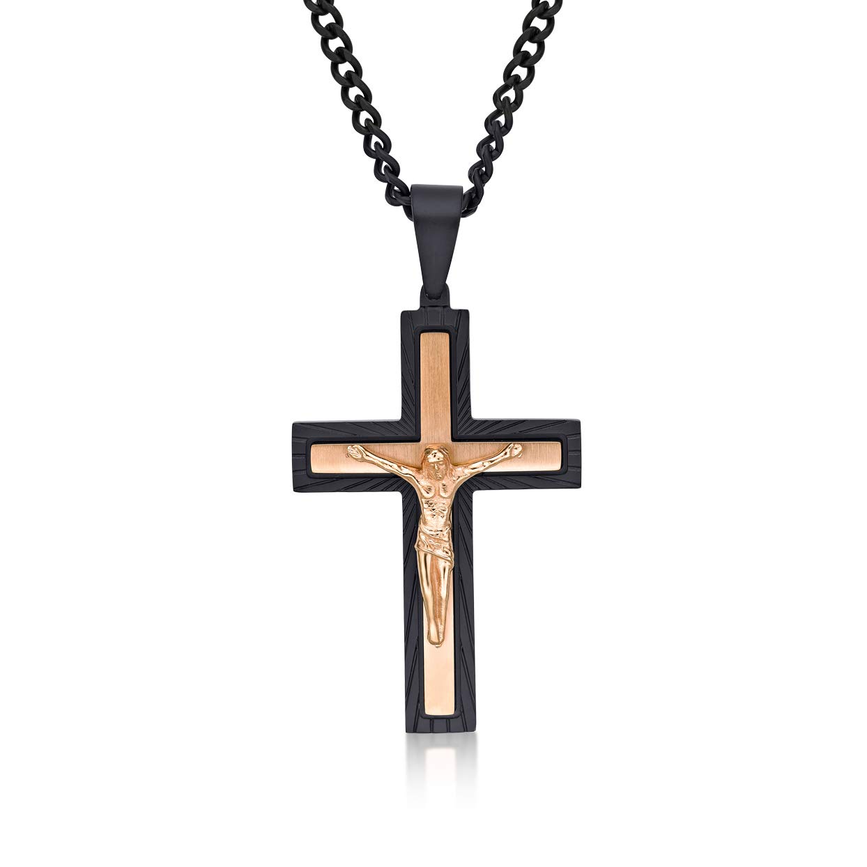 Collier Croix Chrétienne Homme En Acier Inox 316L Plaqué Argent - 33 Mm - Chaîne 55 Cm - Résistant à L'eau Et à La Transpiration