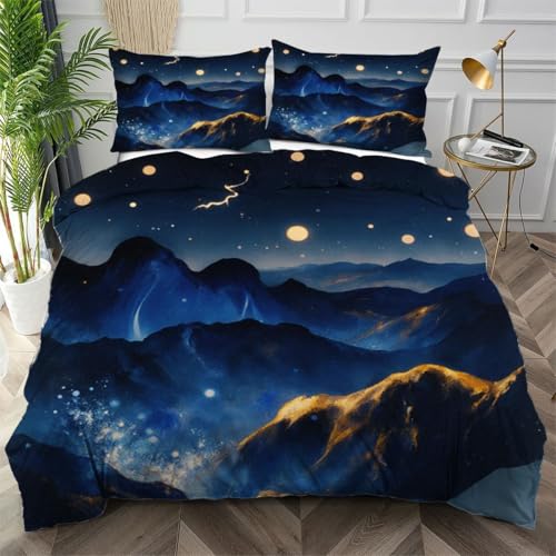 Dozrmey Funda Nórdica Cama 150 Cordillera Gris, Funda Nórdica 220x240 de Microfibra con Cremallera Oculta, Juego de Ropa de Cama Impreso 3D con 2 Fundas de Almohada para Dormitorio,AQ3101