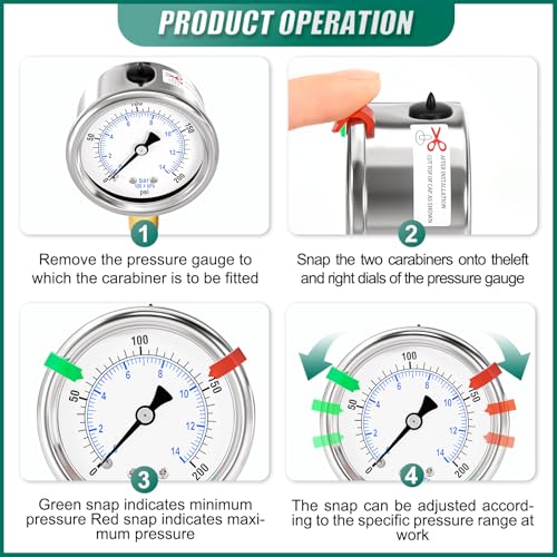 Image of 0-200Psi Stainless Steel Dry Low Pressure Gauge 1 /4 inch NPT 2 inch Dual Scale Dial, Lower Mount, Waterproof for Water Oil Air Well Pump, Tire Gas Pressure Test (with Range Mark Pointer)