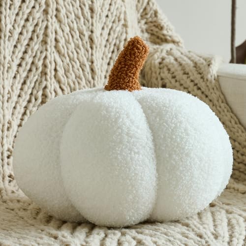 Ddliury Pumpkin Pillows, Decorative Throw Pillows for Couch Bed, Fall Pillow Home Decor for Bedroom Living Room, Halloween Fall Room Décor (White, 8.6 Inches)