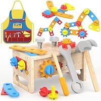 Wooden Kids Tool Set with Apron - Montessori Toys for 2 Year Old Boy Toddler Tools Bench, STEM Educational Construction Toy for Ages 2-4, Pretend Play Birthday Gifts for 3 4 5 Girls
