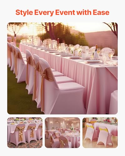 Image of VEVOR Chair Covers, Polyester Spandex Chair Cover, Stretch Slipcovers for Wedding Party Dining Banquet Flat-Front Chair Covers (Pink-c, 50PCS)