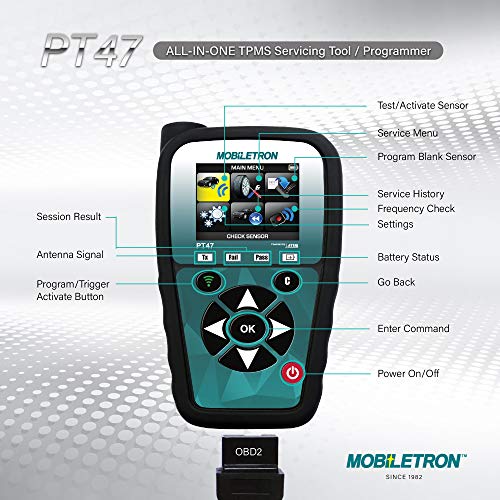 MOBILETRON TPMS Tire Pressure Monitoring System Servicing Tool/Programmer with Built-in OBDII Module | PT47