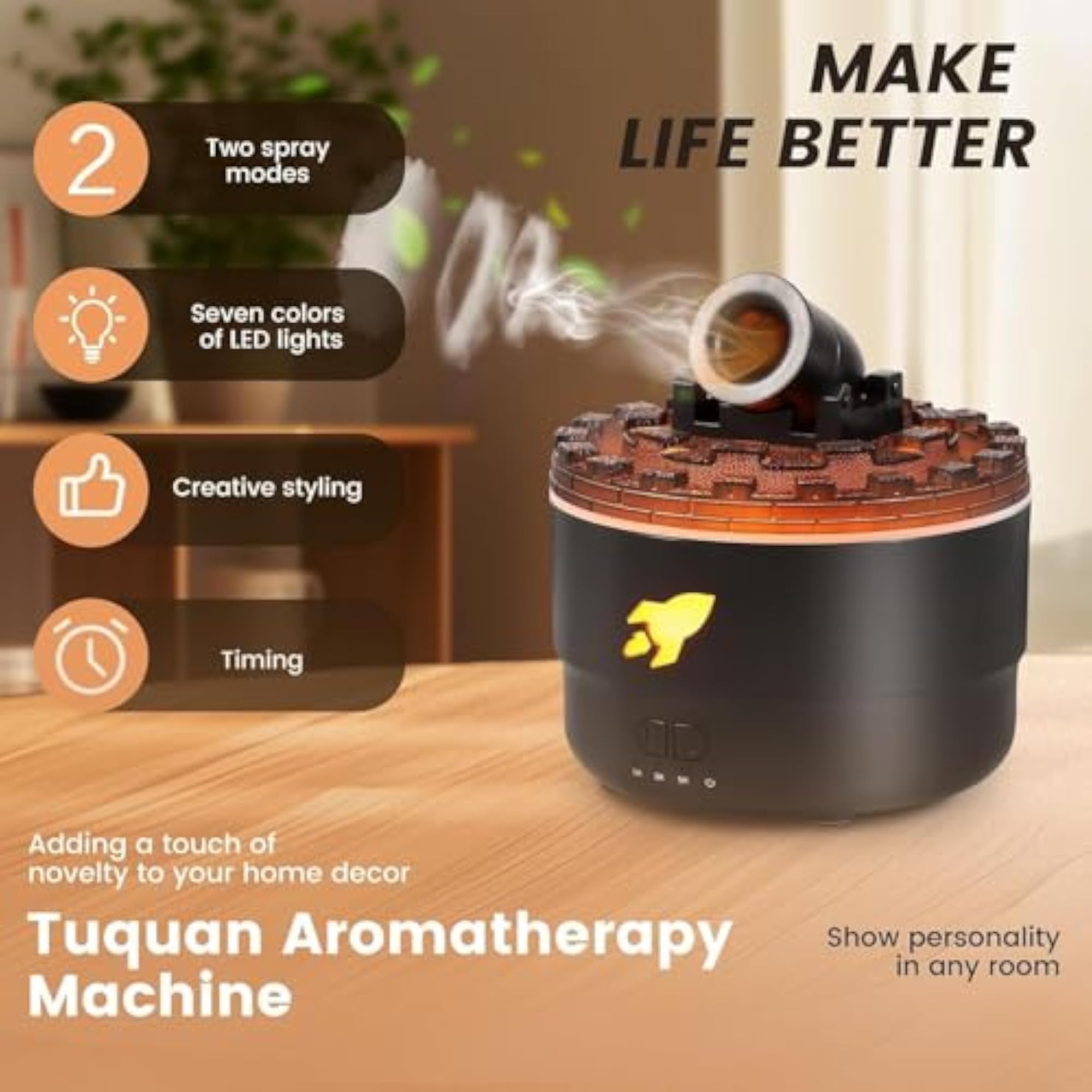 Volcano Aroma Diffuser Humidifier with Flame Light