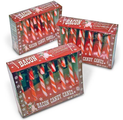 Bacon Flavored Candy Canes Set of 18 (3 Packs of 6)