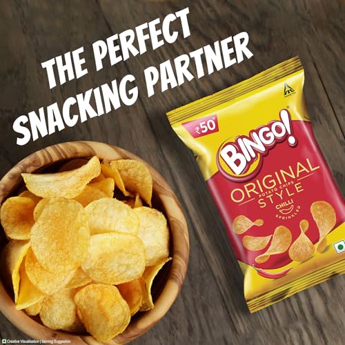 Image of Bingo! Original Style Chilli Sprinkled - Flat Cut Spicy Potato Chips Pack for Snacks, 90g /85gram /90.7G(Weight may vary) (Pack of 3)