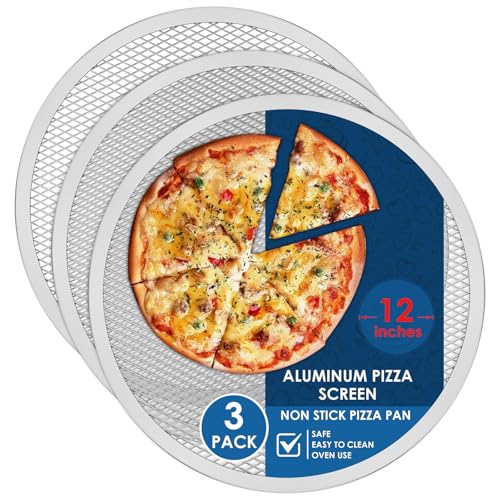 BXUYAOXMC 3 Pack Pizza Screen 12 Inch Non-Stick Aluminum Mesh Pizza Pan for Oven & Grill Heavy Duty Reusable Pizza Tray Dishwasher Safe Crispy Crust Baking Sheet for Home Kitchen BBQ Restaurant