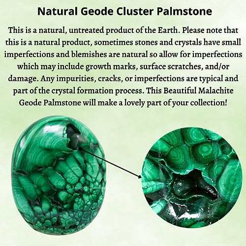 Image of Amazing Gemstone Malachite Crystals and Healing Stones - Large Palm Stone Crystals Piedra - Crystal for Good Luck, Balanced Positive Energy, Meditation - Unique Stocking Stuffers, Gifts for Women