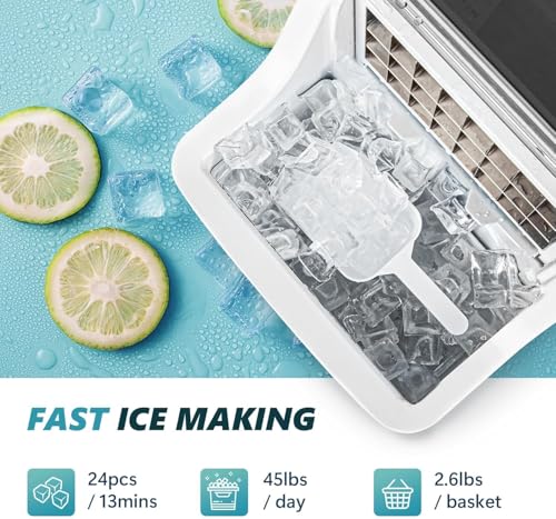 Image of EUHOMY Ice Cube Maker Machine Countertop, 2 Ways to Add Water, 45Lbs /Day 24 Pcs Ready in 13 Mins, Self-Cleaning Portable Compact, with Ice Scoop & Basket, Perfect for Home /Kitchen /Office /Bar