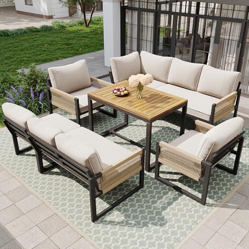 Conjunto de comedor de jardín para 7-8 personas, moderno juego de salón con mesa y asientos, muebles de jardín para terraza, balcón y exterior, resistente a la intemperie, cómodo conjunto para