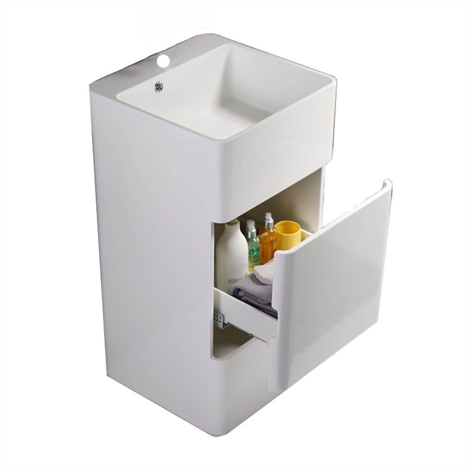 Zhaoj24-05 One Color Pedestal Sink Square Bathroom Vanity With Storage Drawer, Artificial Stone Floor Standing Sink, Modern Pedestal With Overflow Hole And Faucet