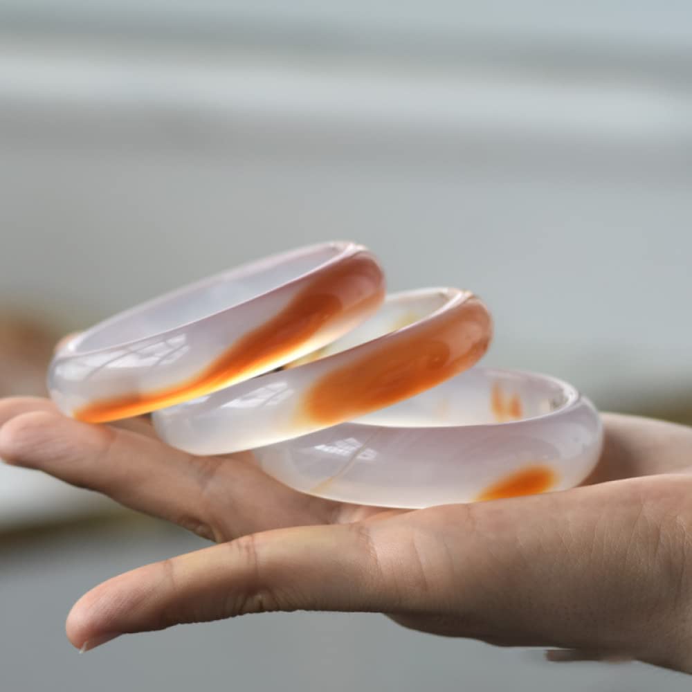 Bracciale in giada naturale, braccialetto in giada di agata rossa bianca galleggiante, braccialetto in giada largo medio da donna, porta fortuna, per la fidanzata, per gli amici, con porta(62mm
