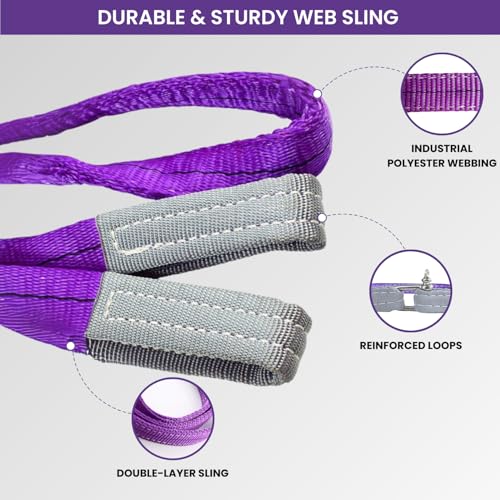 Image of Shield Flex Heavy Duty Polyester Webbing Flat Lifting Sling Belt for Material Handling, Towing, Construction & Industrial Use (1 Ton 2 Mtr, Pack of 1)