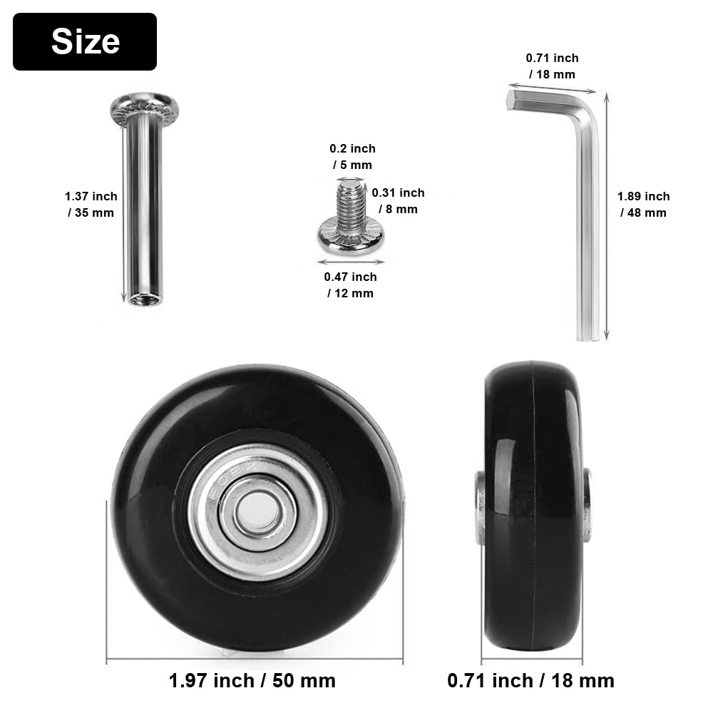 Jinsion 4 szt. Koło zapasowe Walizka, 50 mm x 18 mm, czarne gumowe kółka do wózek bagażowych, części zamienne do wózek z narzędziami