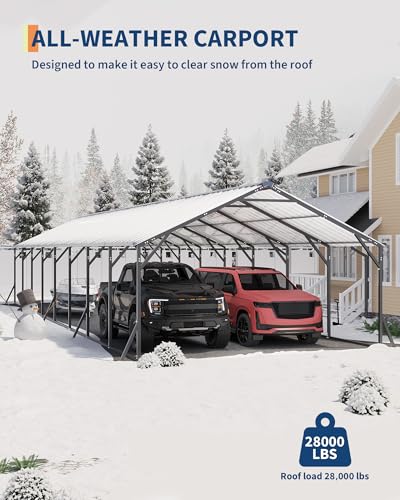 Image of GarveeLife 20'x40'x12' Metal Carport for Multiple Vehicles, Heavy Duty Car Ports, Vertical Roof Design, All-Weather Use, for Full-Size Pickup Trucks, Boats, and Tractors