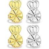 KMEOSCH Magic Earring Backs for Droopy Ears, 2 Pairs Adjustable Crown Earring Lifters for Heavy Earring to Prevent Sagging & Stretched Earlobes (Golden & Silvery, 2 Pair)