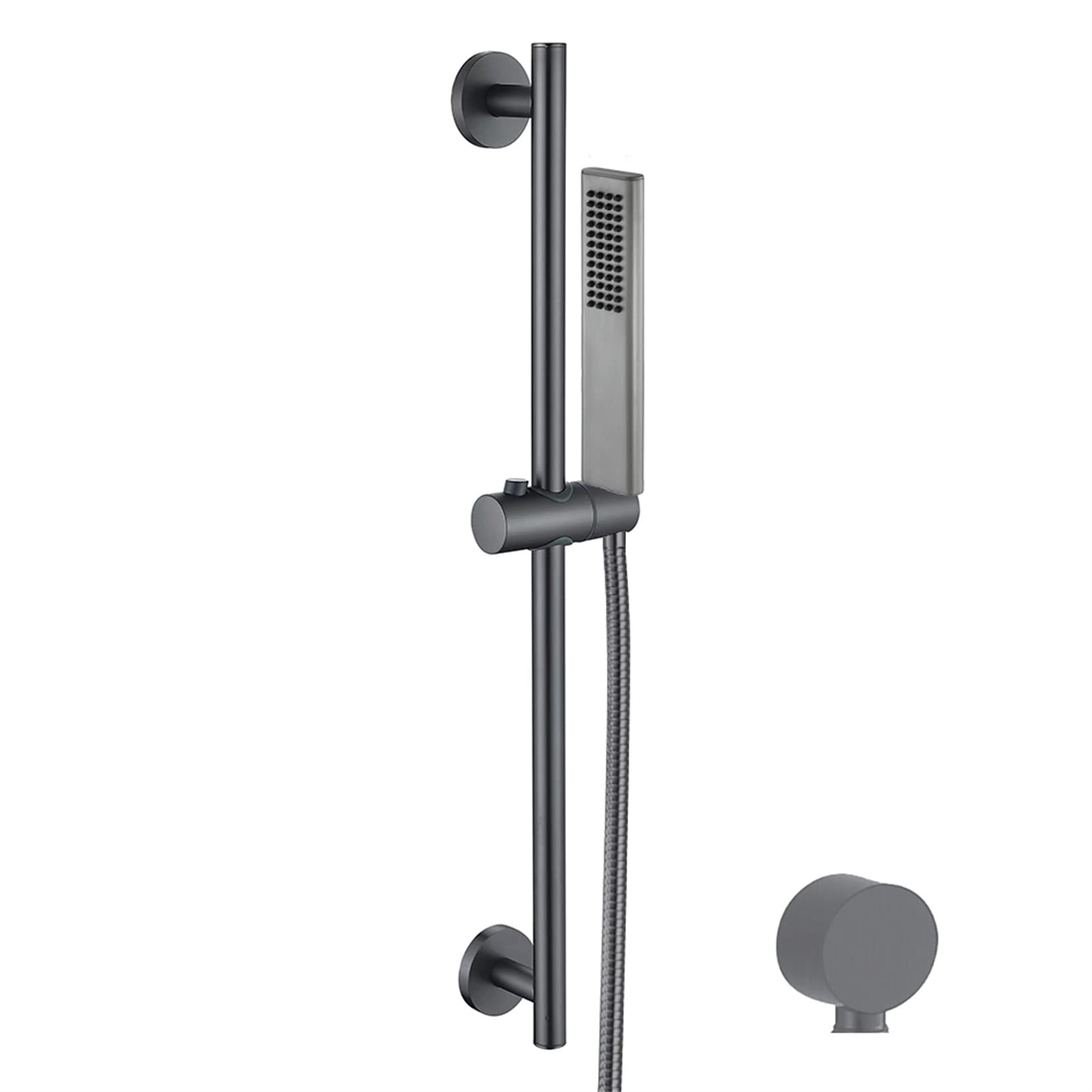 Cabezal de ducha de mano de alta presión con barra deslizante, kit de ducha montado en la pared, soporte ajustable y manguera, sistema de ducha al aire libre en acabado gris pistola