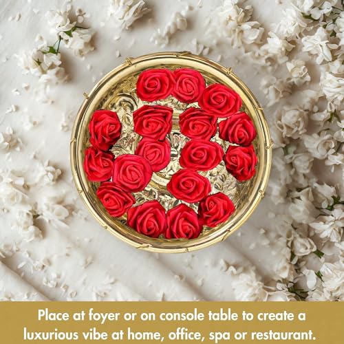 Image of Decorative Brass Urli Bowl with Bells | Traditional Indian Flower Bowl for Floating Diyas & Marigolds | Antique Gold Finish for Festive Decor (6 inch) (8 inch)