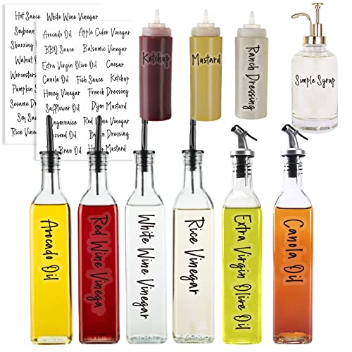 138 Oil and Vinegar Labels for Bottles, Clear Cursive Water/Oil Proof Condiments Stickers for Squeeze Dispensers, Kitchen Pantry & Refrigerator Organization image 5