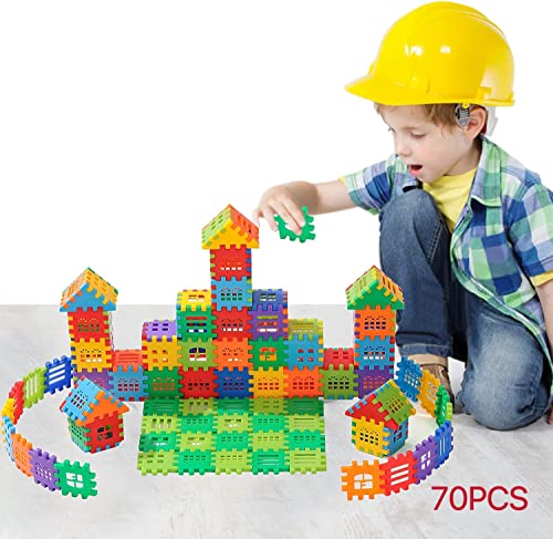 Image of Building Blocks 70-pcs,Toy Building Block for Ages 3 4 5 6 7 8,Fun Blocks for Toddlers,Waffle Interlocking Building Blocks,Boys and Girls Toys (70pcs-01)