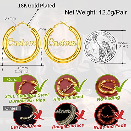 FaithHeart Personalized Custom Name Earrings for Women, Stainless Steel 18K Gold Plated Unique Hoop Ear Charms4
