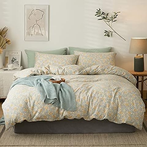 EAVD Botanical Duvet Cover Queen Soft 100% Jersey Knit Cotton Reversible Pattern Bedding Set with 2 Pillowcases Chic Botanical Comforter Set for Girls Women Cover