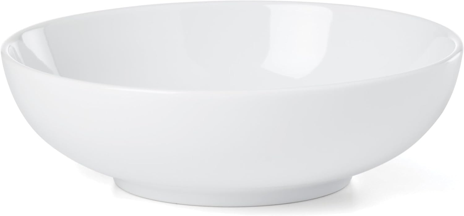 Oneida Serveware, 24 Seven 3-Piece Nesting Bowl Set With Wood Stand, Porcelain Material Wooden Stand, Home And Kitchen, Dishwasher And Microwave Safe, Serving Bowls, Salad Bowl (White, 4 Pieces)