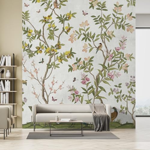 MUDECOR Wall Mural Spring Garden Colorful Birds and Blossoms Removable Self-Adhesive Wallpaper Wall Decoration for Bedroom Living Room - 120'x48'