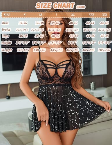 Image of Avidlove Women Lingerie Lace Babydoll Sexy Chemise Nightwear Teddy V Neck Sleepwear Boudoir Outfits
