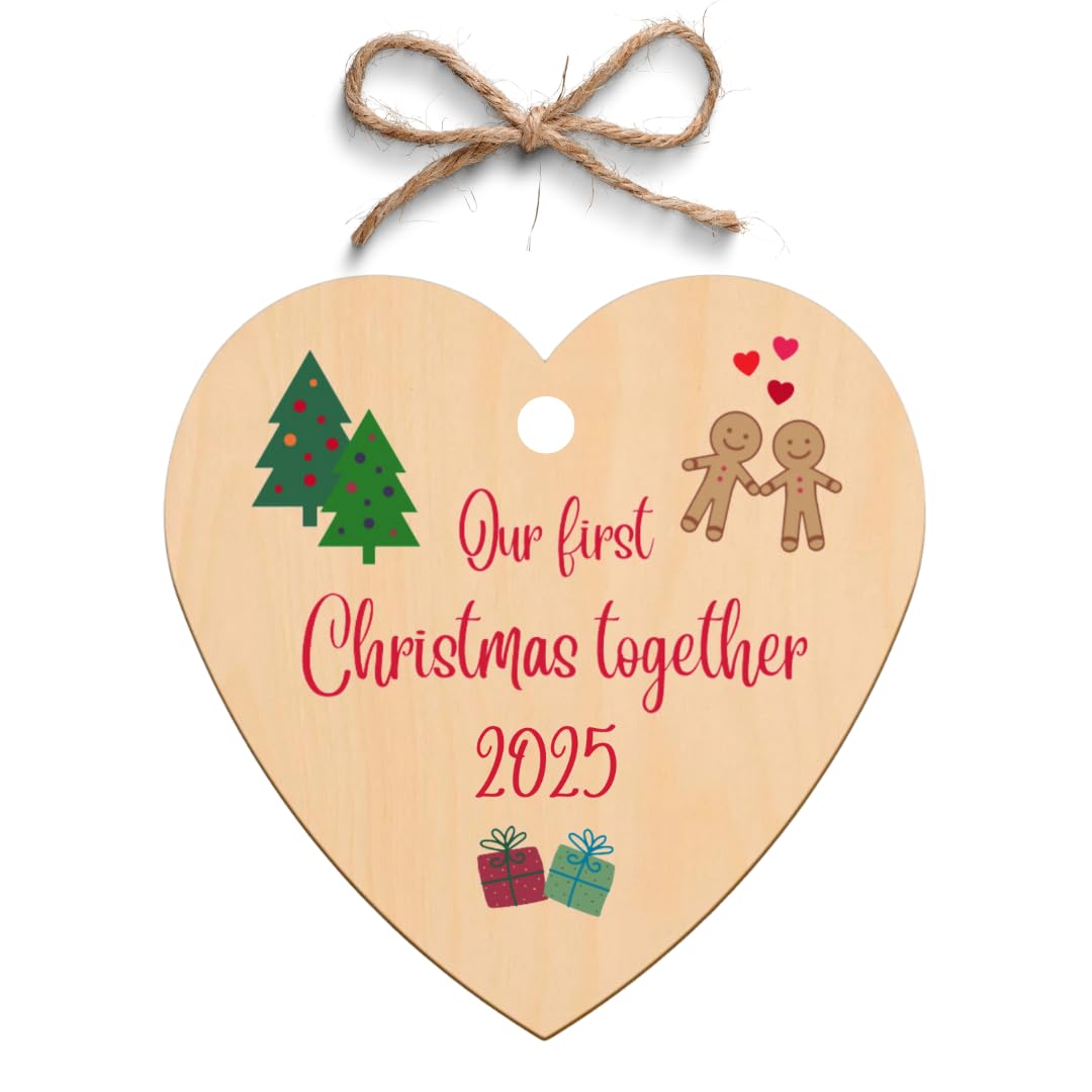 Second Ave Gift Company Brown Second Ave Our First Christmas Together Wooden Hanging Heart Christmas Xmas Tree Decoration Bauble