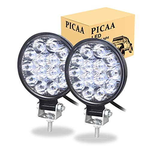 PICAA Phare de Travail LED 3.2 Pouces 42W Ronde Phare Travail Projecteur LED Spot longue portée LED Moto Feux de Travail Lampe 12V 24V hors route pour Voiture 4x4 Truck ATV SUV Camion Tracteur（2PCS）