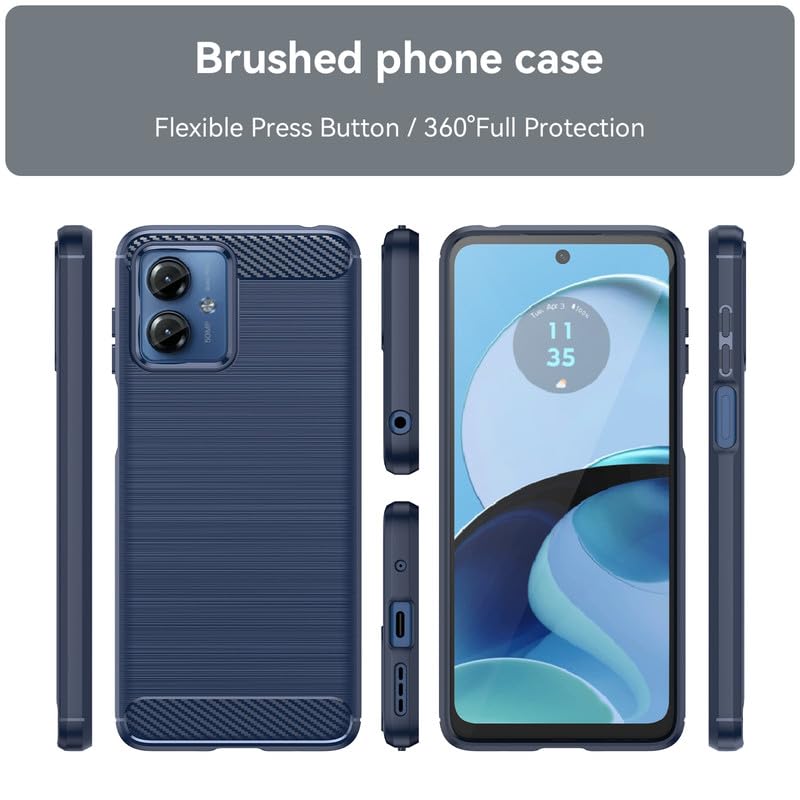 Image of Hybrid Carbon Fiber Back Case for Motorola Moto G14 4G (Blue)