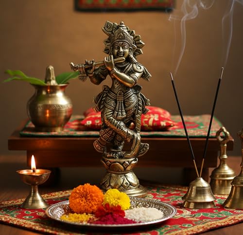 Image of eSplanade Brass Krishna Kishan Makhan Chor Thakurji Murti Idol Statue - 7 inches | Pooja Idols | Home Decor