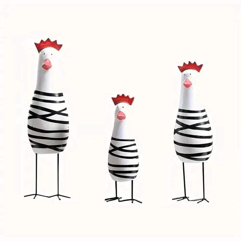 CTRLZS 3Pcs Hand Painted Chicken Ornament Wood Chicken Figurine Rooster Gifts