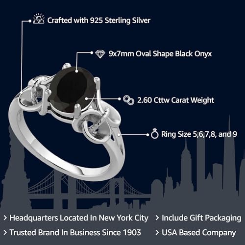 Gem Stone King 2.00 Cttw Oval Black Onyx 925 Sterling Silver Ring For Women | Oval 9X7MM | Gemstone Birthstone | Available In Size 5, 6, 7, 8, 92