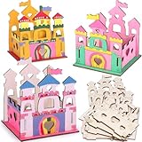 【Complete All-In-One Wooden Castle Craft Kit】This comprehensive DIY set includes 12 sets of unfinished wooden castle cutouts (60 pieces total), 12 vibrant paint colors, 2 paint brushes, 6 tubes of glitter glue, and 1 pack of diamond stickers. Everyth...