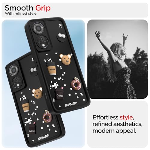 Image of Pikkme Back Cover for Oppo Reno 8T | Cute Fun Cartoon 3D Bear Silicone Full Body Protection Bumper Case (Black)