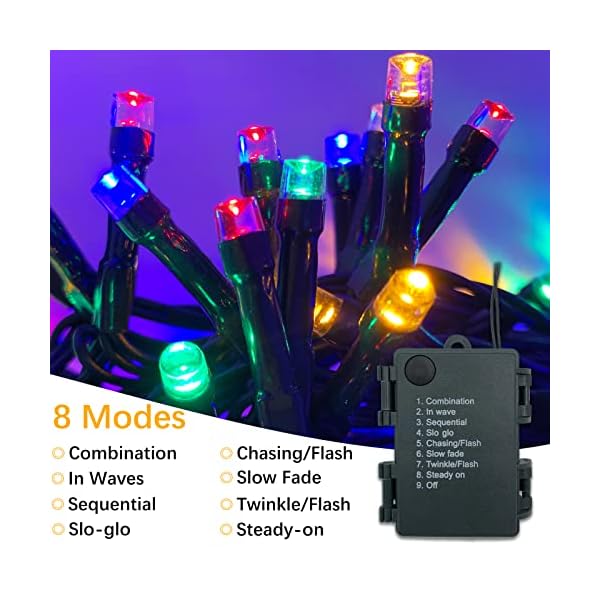 Meision Lichterkette Batterie Timer, LED Lichterkette mit Batterie Innen Außen, Lichterkette Batteriebetrieben 8 Modi, ideal für Weihnachten Halloween Party Hochzeit Deko, 5m/10m Warmweiß/Bunt – Bild 3