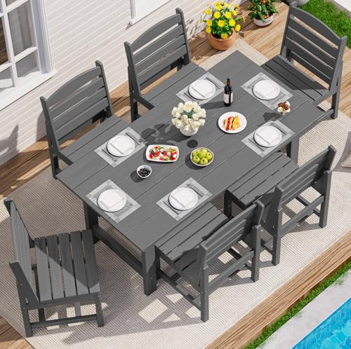Image of SERWALL Armless Outdoor Dining Chair Set of 2, All Weather Resistant, Gray | Armless Dining Chairs built to last with 330 lb capacity. Compact 24.6 inchDx19.3 inchWx33.6 inchH. Weatherproof & easy to clean.