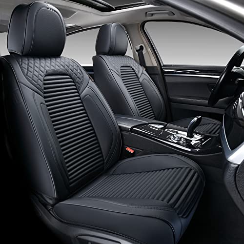 Coverado Front Seat Covers 2PCS, Premium Leather Auto Seat Protectors, Fully Protective Seat Cushions Interior Accessoris Universal Fit Most Sedans, SUVs and Trucks, Black