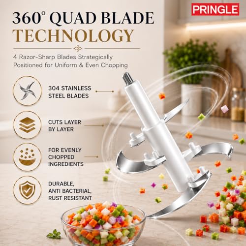 Image of Pringle Quad Max 3L Electric Chopper 400W | Vegetable & Meat Grinder, Mincer | 3 Speed Control | Stainless Steel Body | Multi-Function Food Processor for Kitchen | 1 Yr Warranty