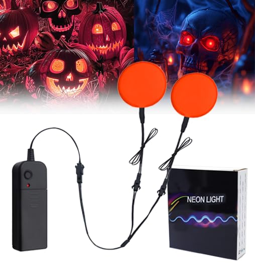 Ourbest Led Eyes EL Glowing Panel, Flexible led Eyes for Skeleton Pumpkin Electroluminescent Panel Cuttable Cosplay Props Mask Decor, Red M 30mm (red, 30mm)