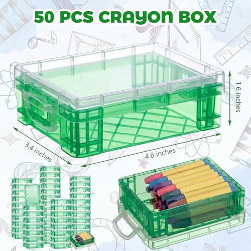 Image of Suzile 50 Pcs Plastic Crayon Box with Lid 4.8 x 3.4 x 1.6 In Crayon Storage Containers Bulk for Office School Classroom Supplies Pen Pencil Art Crafts (Green)
