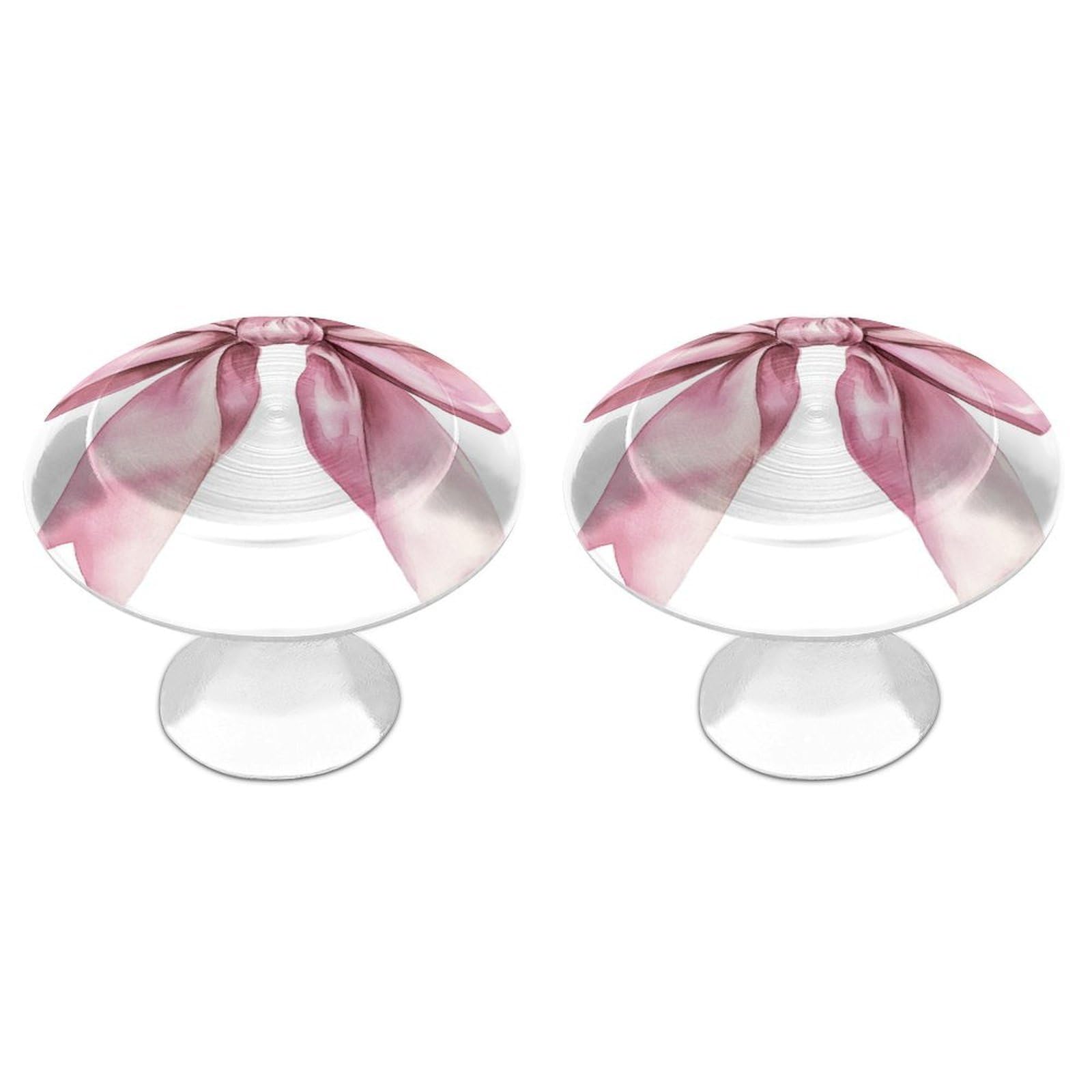 Jubonexis White Watercolor A Pastel Pink Muted Bow Round Drawer Cabinet Knobs Handles With Screws,2 Pcs, Drawer Dresser Knob Pulls Decor For Wardrobe Cupboard Home Office Kitchen