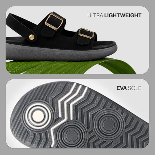 Image of FAUSTO Men Open Toe Double Strap Stitched Waterproof Sandals with Back Support|Soft Cushioned Insole|Summer Slip-On Slipper|Perfect For Monsoon Rainy Season