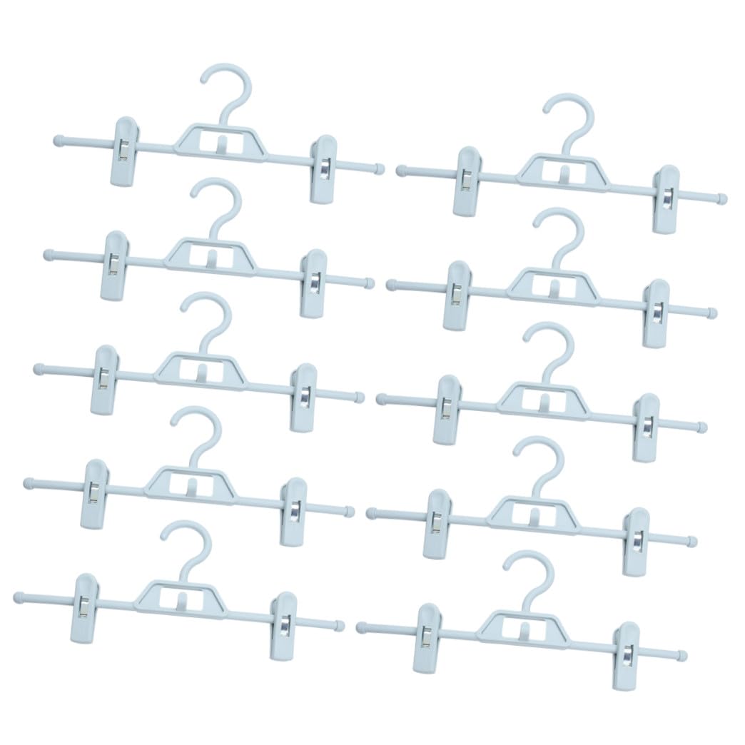 Stampelle per Gonne Regolabili in Plastica Blu, 10 Pezzi, Clip Antiscivolo Distanza Regolabile e Cuscinetto Cristallo, per Armadio