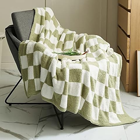 XPKWS Checkered Throw Blankets Checkerboard Gingham Warm Cozy Microfiber Reversible for Home Decor Bed Couch-Machine Washable (Matcha Green,51"x63") Cover