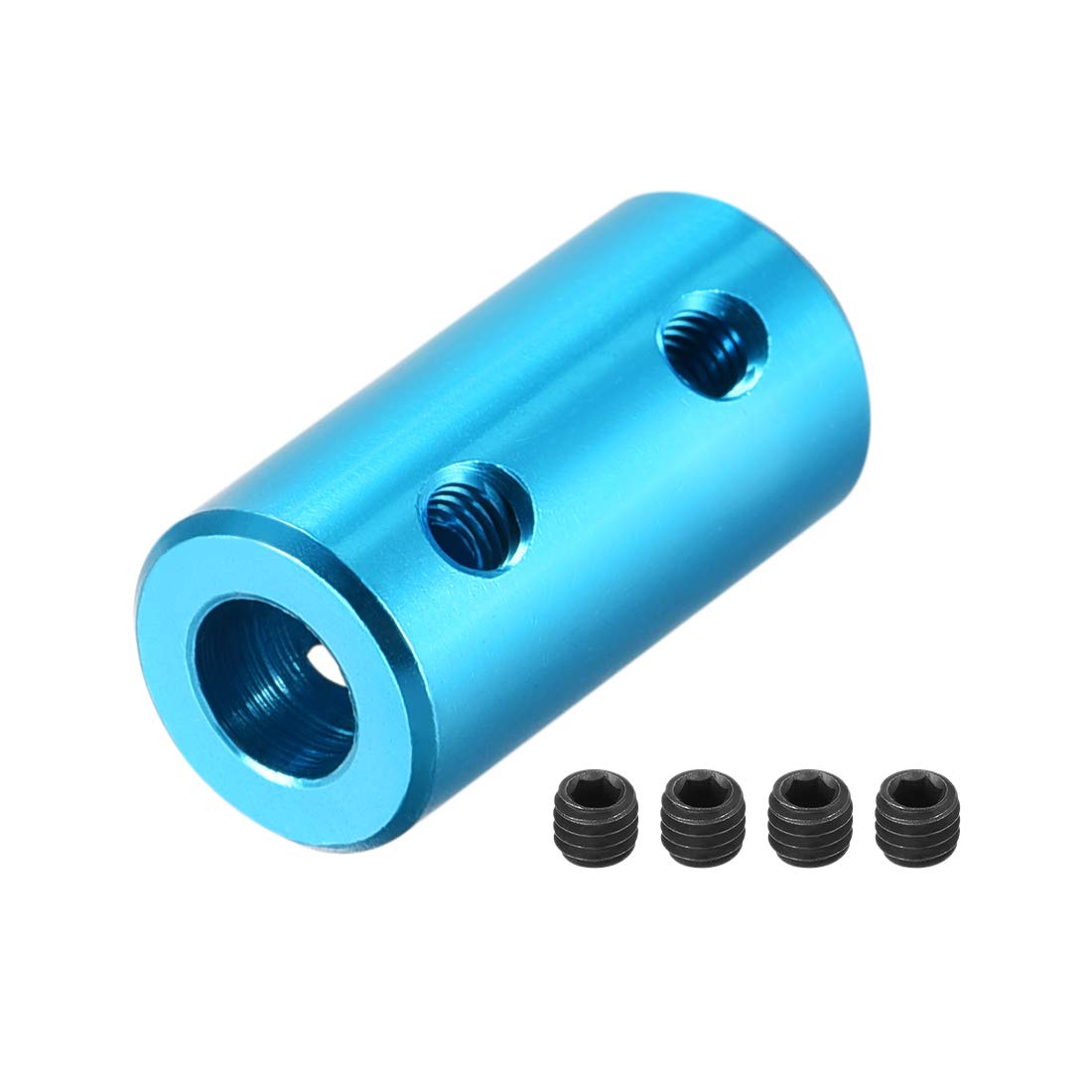 uxcell1/8 Inch to 5mm Bore Rigid Coupling Set Screw L20XD10 Aluminum Alloy,Shaft Coupler Connector,Motor Accessories,Light Blue